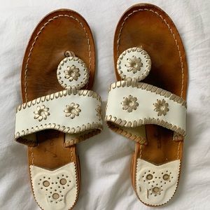 Jack Rodgers white and gold flat sandal, size 8